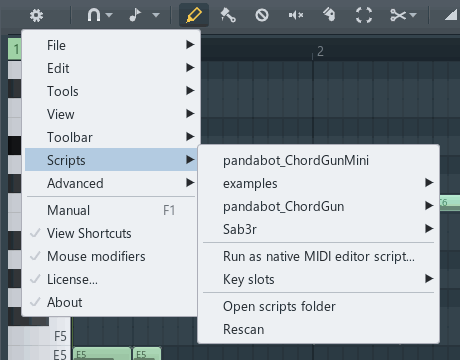 The Scripts submenu