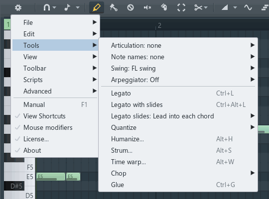 The Tools submenu